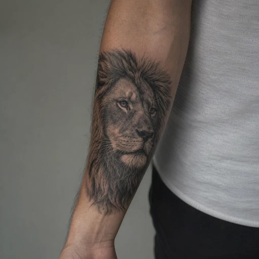 unterarm mann-tattoo realistischer löwe