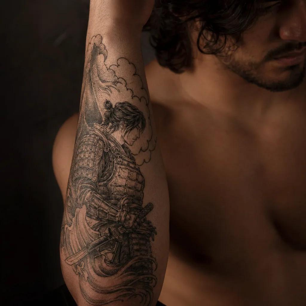 unterarm mann-tattoo japanischer samurai