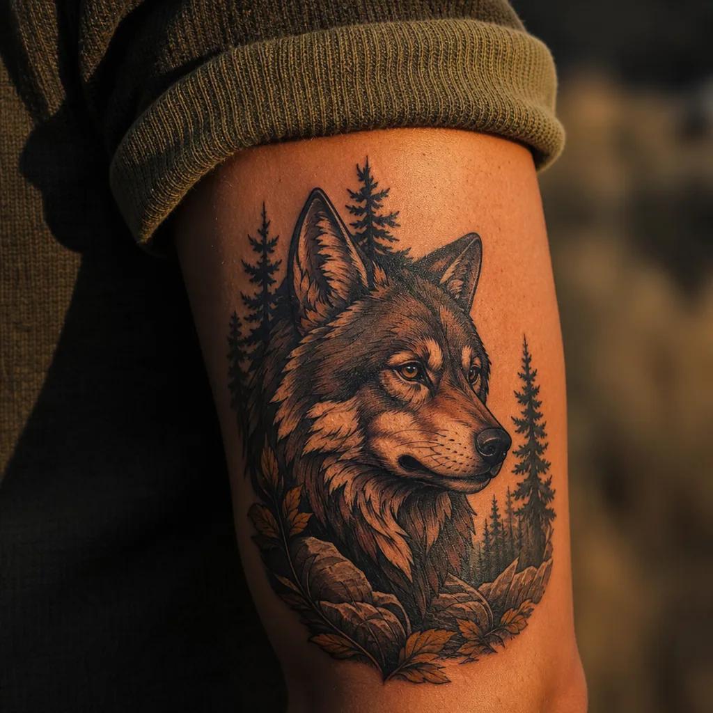 wolf-tattoo neo-traditional wolf im wald