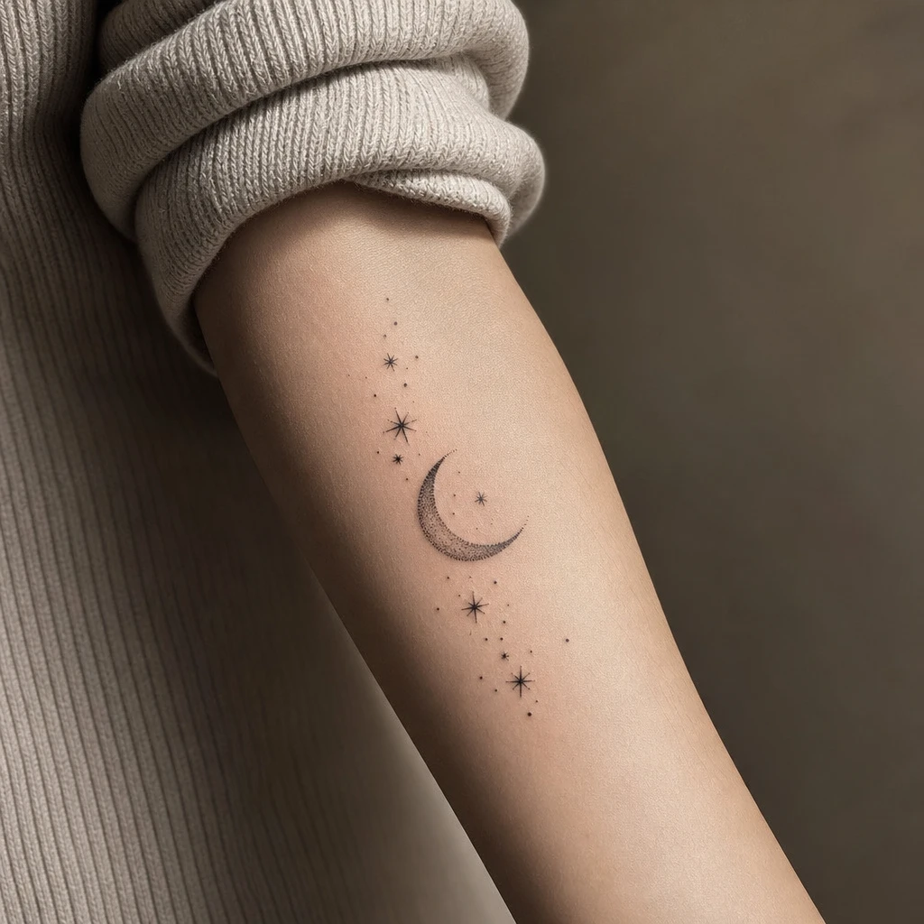 Lune et etoiles dotwork