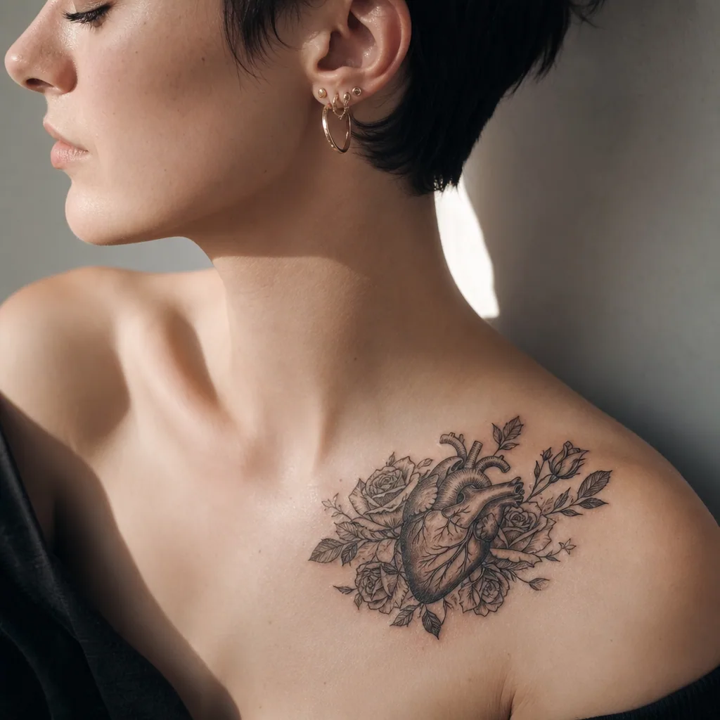 Coeur entoure roses