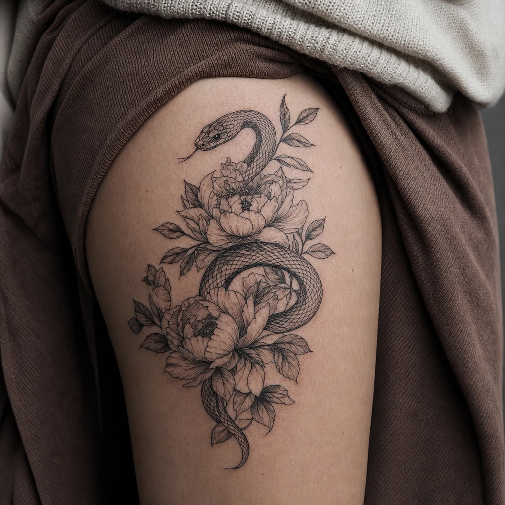 Serpent et fleurs