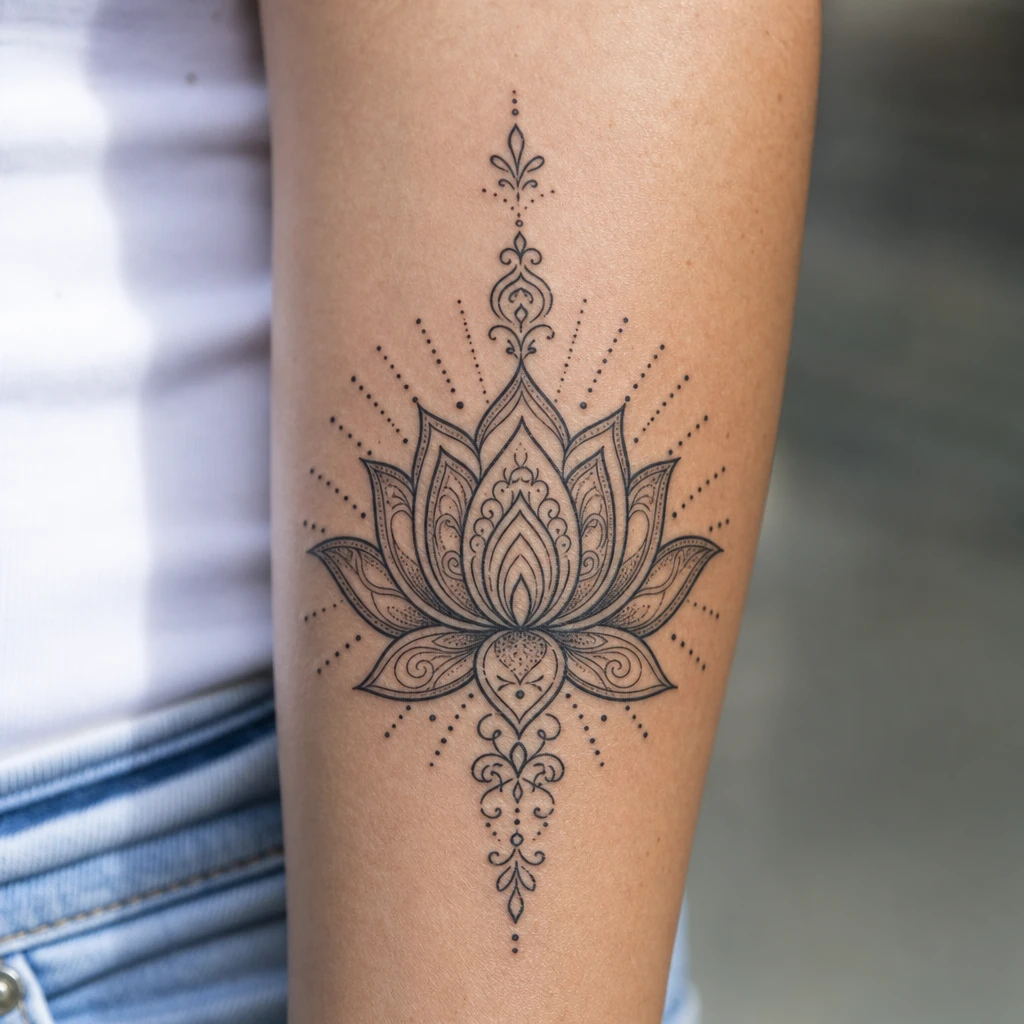 Tattoo fleur de lotus auf echter Haut