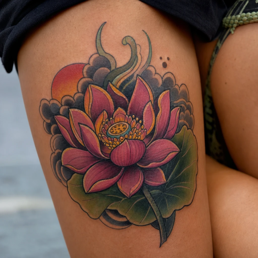 Tattoo fleur de lotus auf echter Haut
