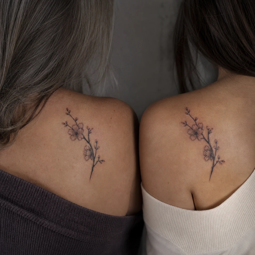 Fleurs de cerisier mere fille