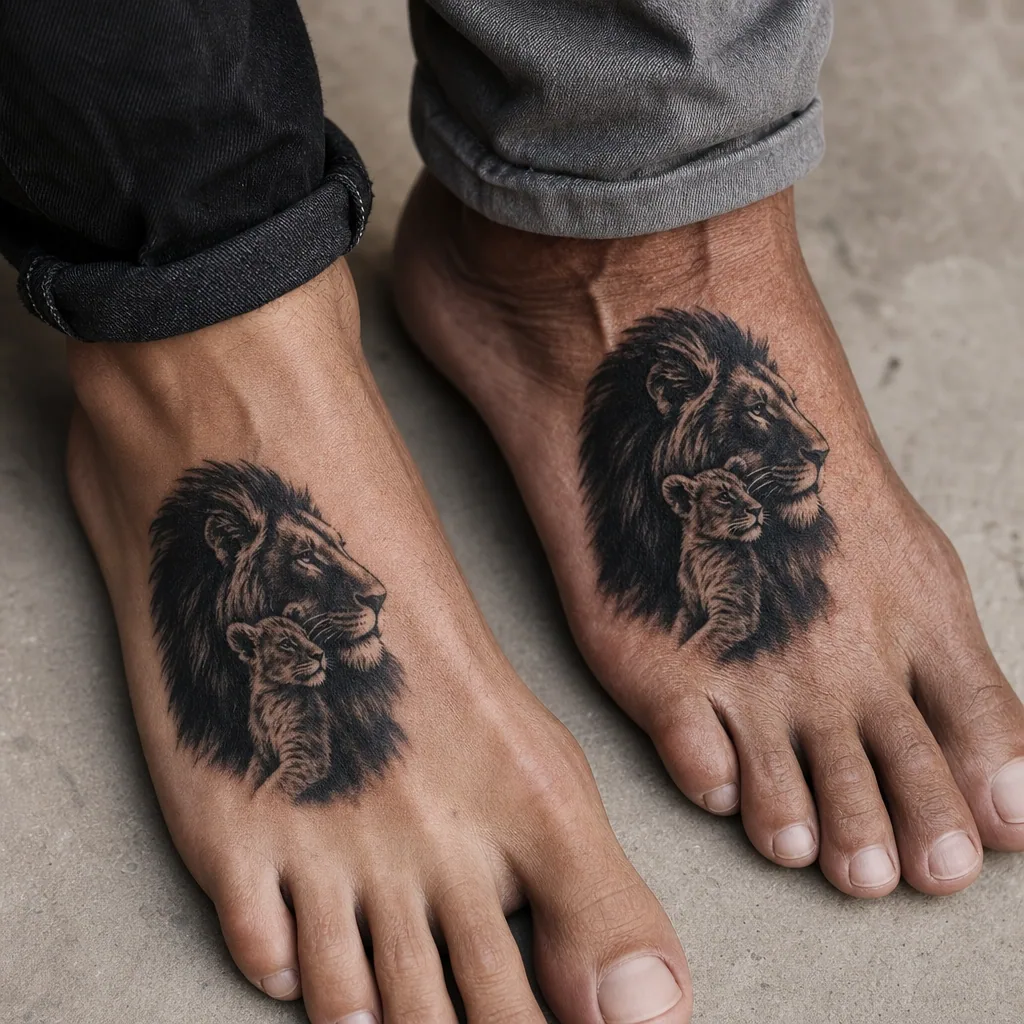Lion et lionceau blackwork