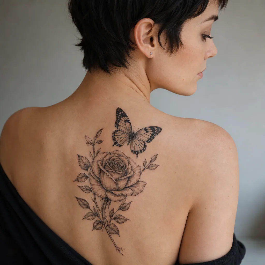 Rose et papillon